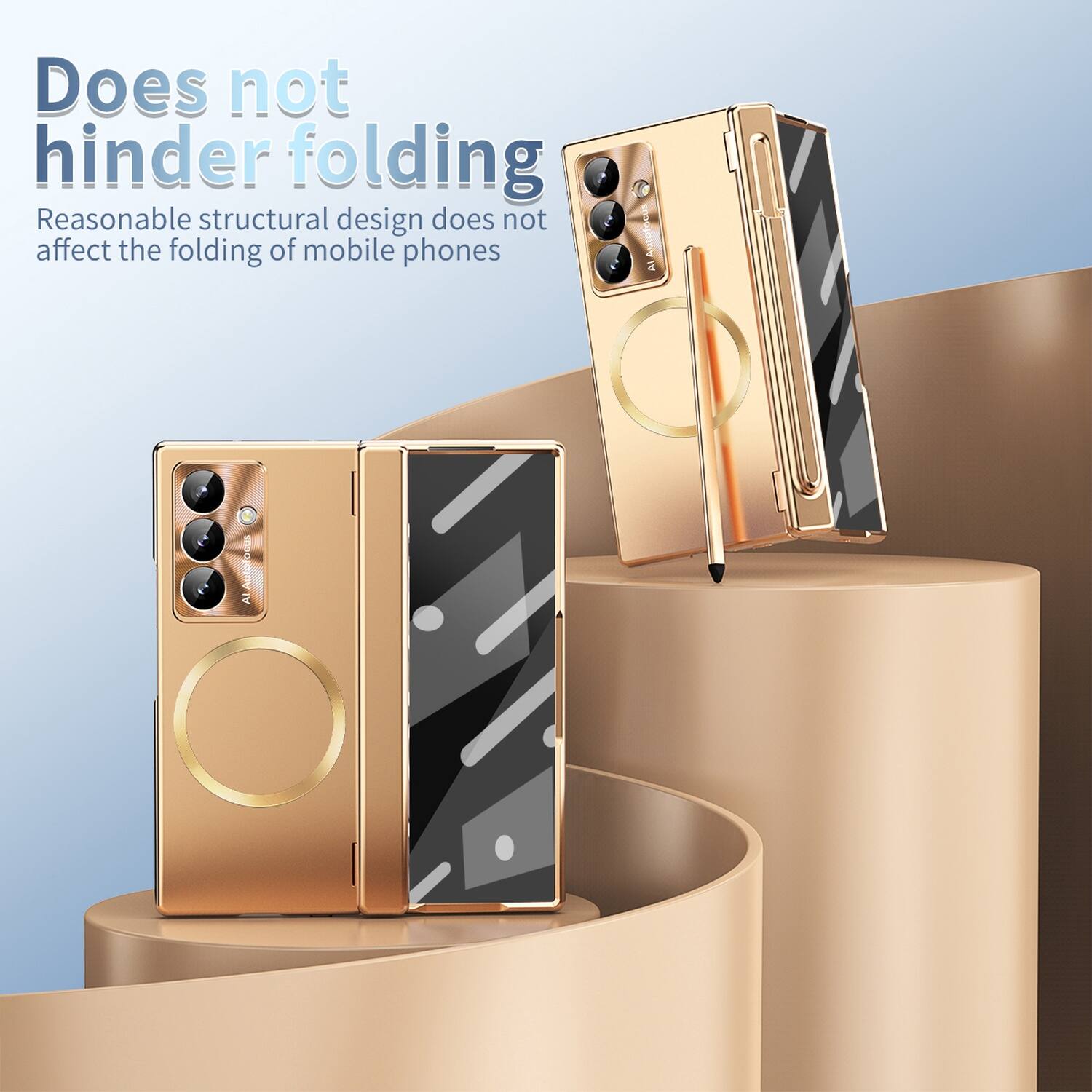 Does not hinder folding  
Reasonable structural design does not affect the folding of mobile phones