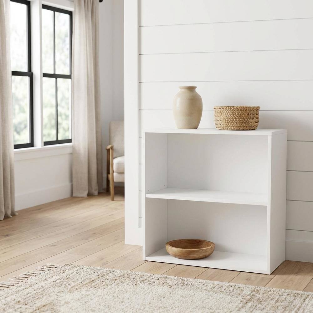 Back. FurniFact - White 2-Shelf Bookcase with Laminate and Metal Construction for Home Storage - White.