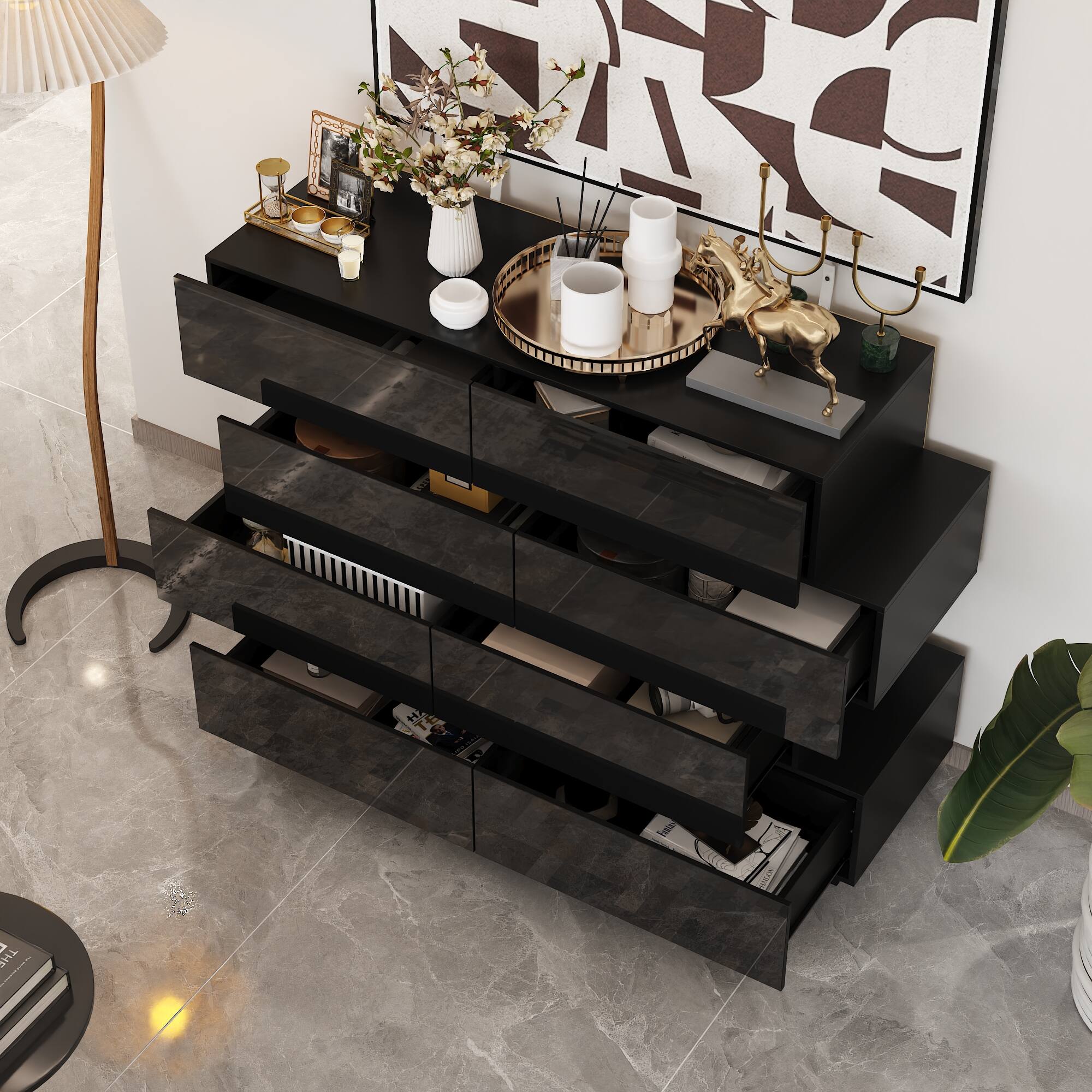Alt View 9. FUFU & GAGA - FUFU&GAGA Glossy Staggered Dresser: Sculptural Storage Solution - Black.