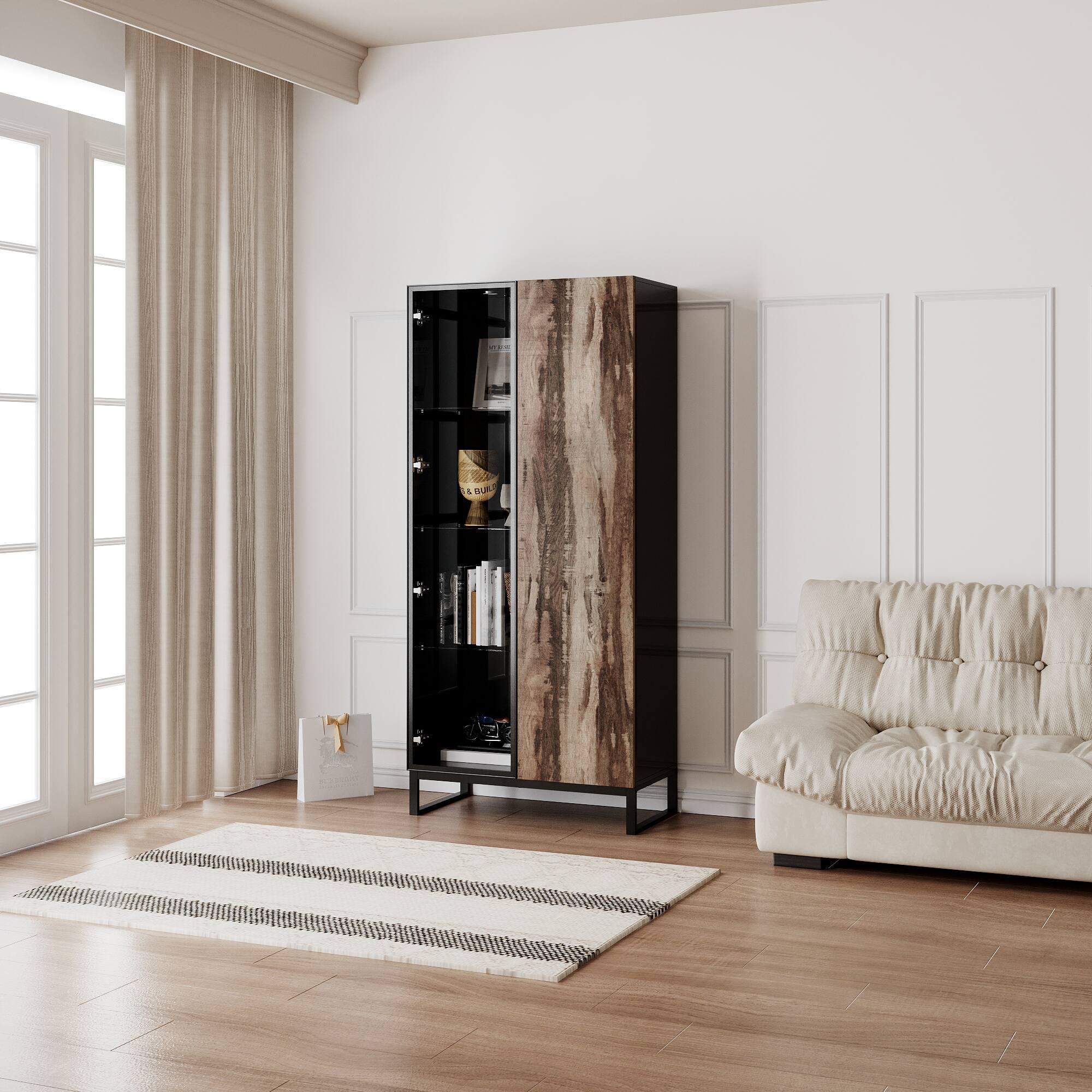 Alt View 10. Famapy - LED Lighted Display Storage Cabinet – Showcase Collectibles, Books & Figurines with Adjustable Shelves - Black & Brown.