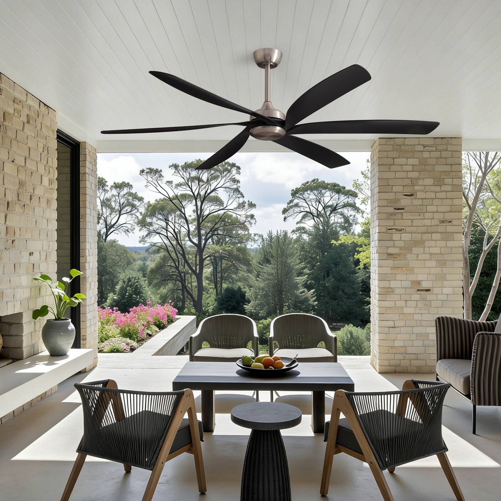 Back. Siljoy - 64" No Light Propeller Ceiling Fan Silent Reversible DC Motor 6 Speeds Timer Natural Wind Remote APP Indoor Outdoor Use - Black Nickel.