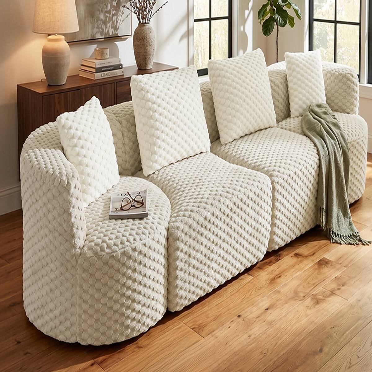 Angle. Ropilly - Ropilly Modular Sectional Sofa, Oversized 4 Seat Sofa with Deep Seats and Bubble Velvet Upholstery, Grey - Grey.
