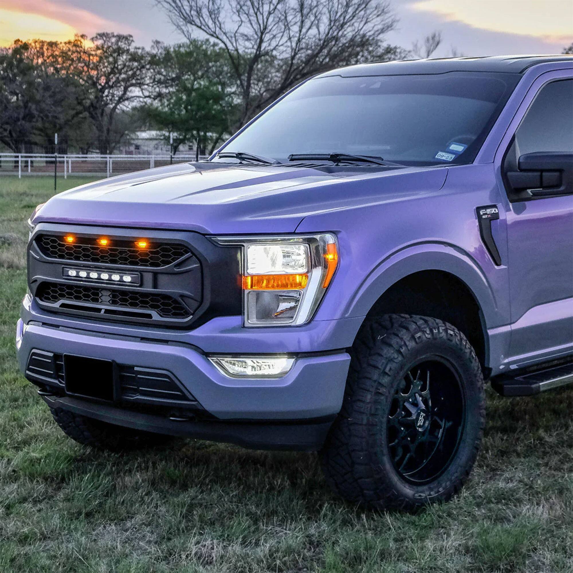 Alt View 5. AMERICAN MODIFIED - AMERICAN MODIFIED Armor Grille Compatible with 2021 to 2023 Ford F150, Black - 21-23 F-150 (w/ Amber & Offroad LED).