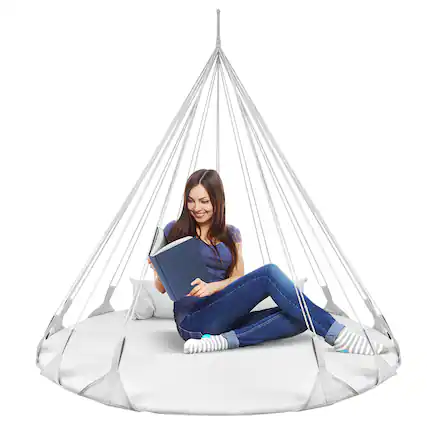 Front. Sorbus - Sorbus 56" Stylish Hanging Swing Nest, Premium Cotton Double Hammock Daybed Saucer Style Lounger.