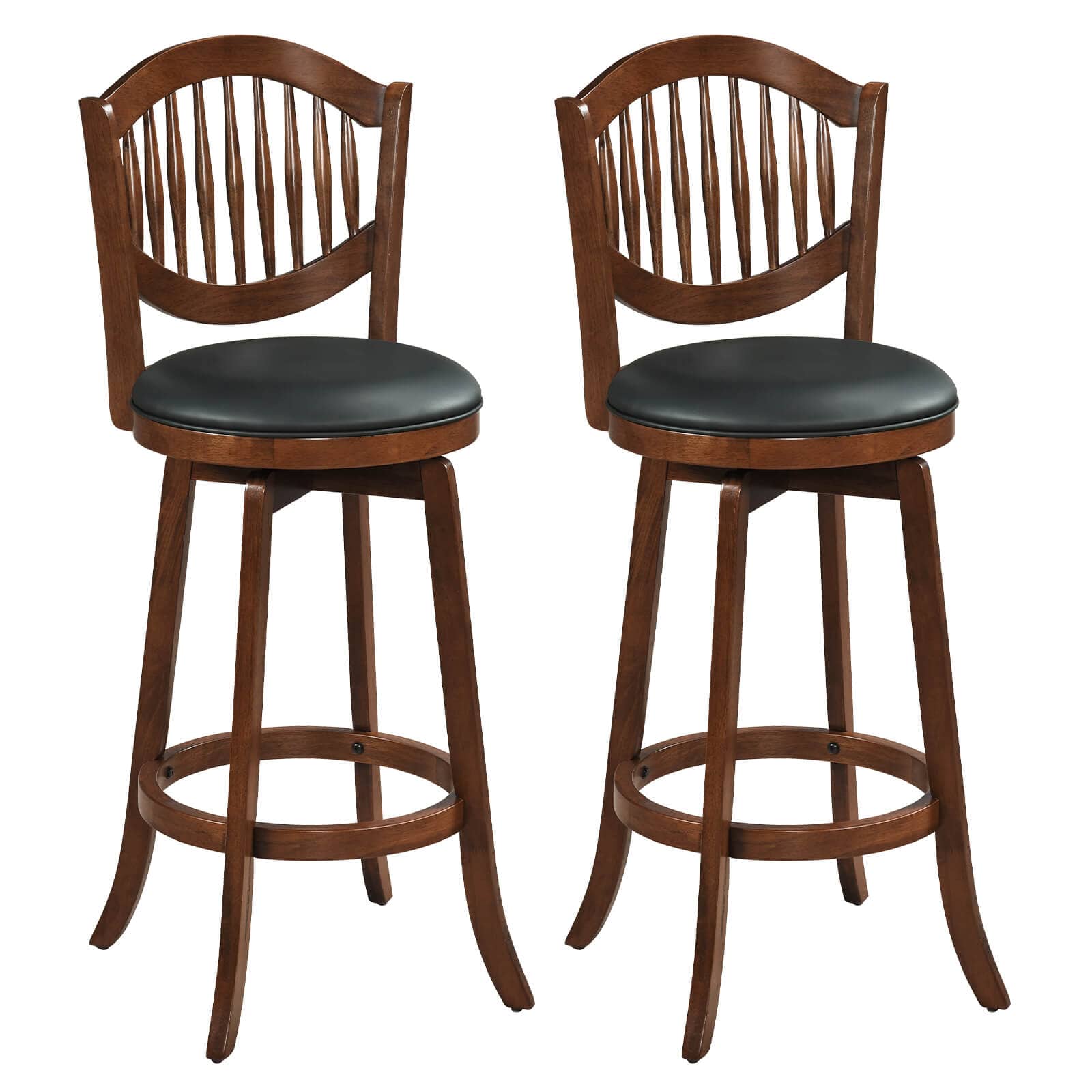 Costway - Swivel Bar Stools Set of 2, 30" Bar Height Chairs with Backrest and Wood Frame - Expresso,Black