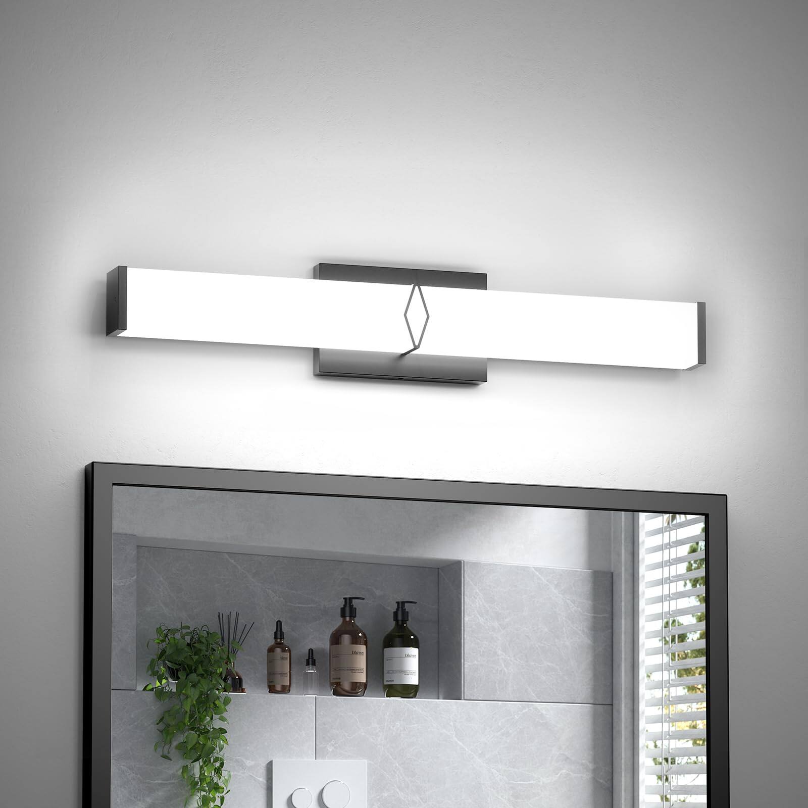 Front. HM 1810 - Bathroom Light Fixtures Over Mirror nch Modern Vanity Lights For w m Dimmable Led Bar Lighting k Cool Etl C - Black Black-24IN-5700K.