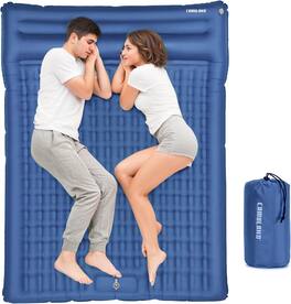 CAMULAND - Double Camping Sleeping Pad Inflatable Mat with Built-in Pillow Foot Pump - Navy Blue