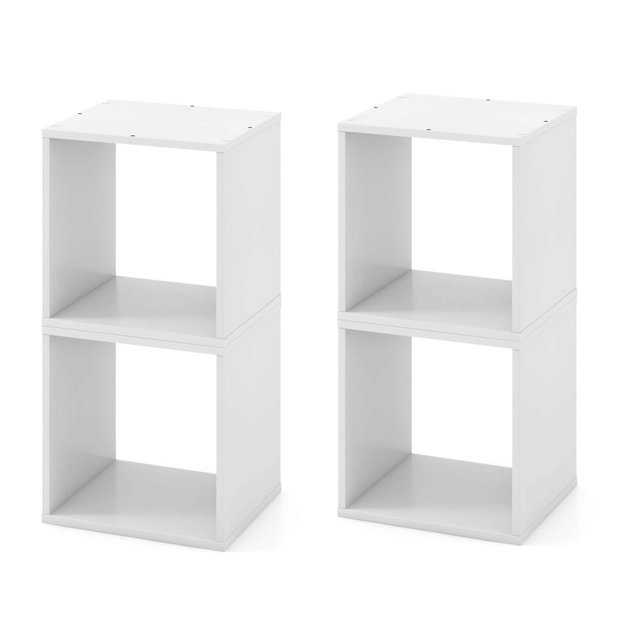 Gymax - Cube Storage Organizer Set of 4 Combination Lattice Cabinet Stackable Open Bookcase - White