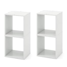Gymax - Cube Storage Organizer Set of 4 Combination Lattice Cabinet Stackable Open Bookcase - White