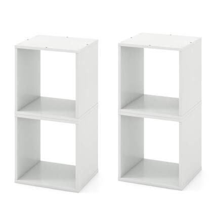 Front. Gymax - Gymax Cube Storage Organizer Set of 4 Combination Lattice Cabinet Stackable Open Bookcase - White.