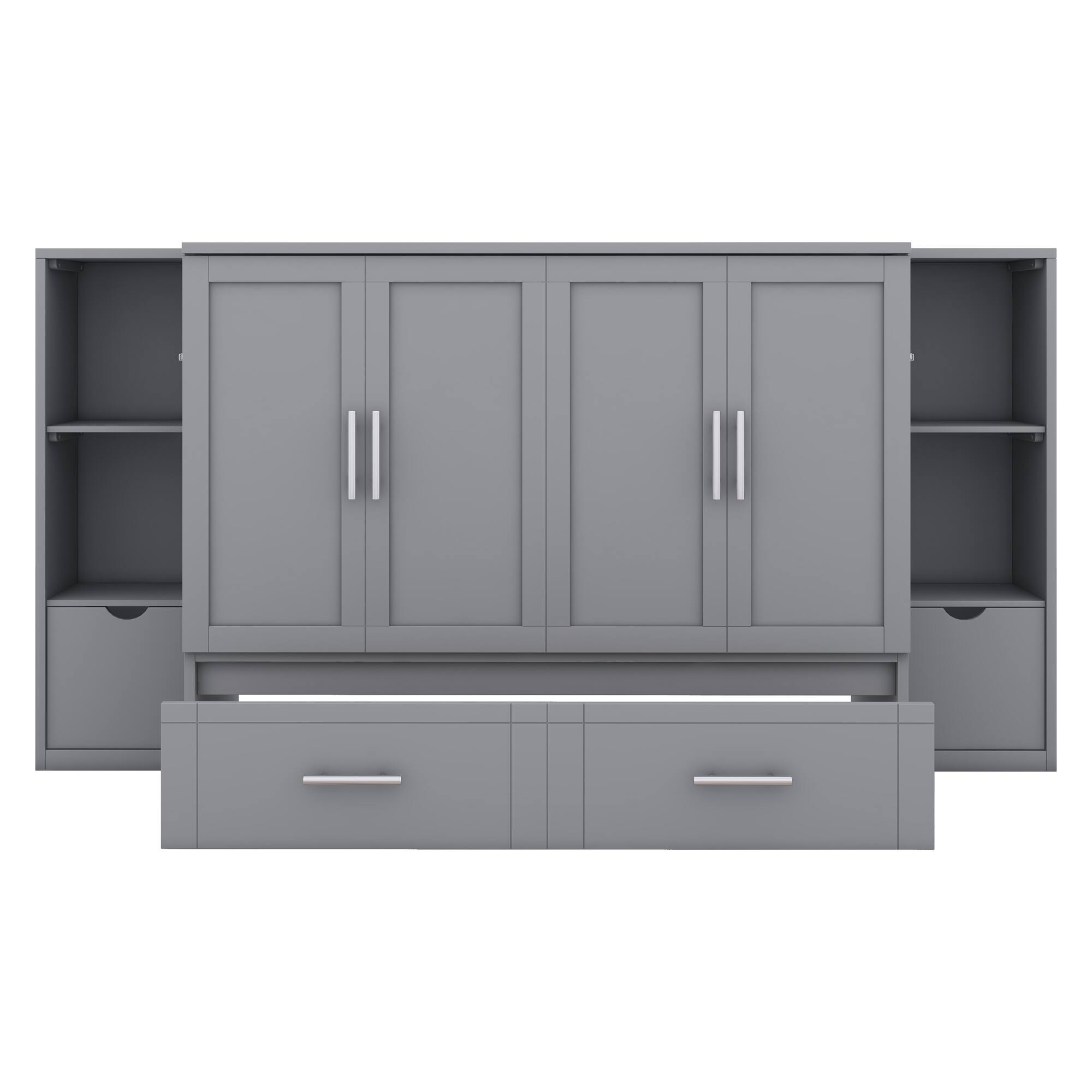 Alt View 7. Tiramisubest - Full Size Gray Murphy Bed with Shelves, Drawers, USB Ports, 93x76x44 inches, Space-saving - Gray.