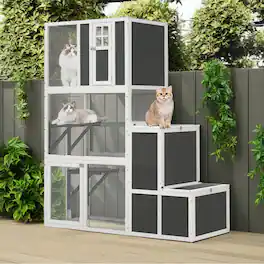 Pefilos - 71" 3-Tier Wood Outdoor Cat Cage with 4 Platforms, 2 Doors, Cat Enclosure for 1-3 Cats, Cat House Shelter