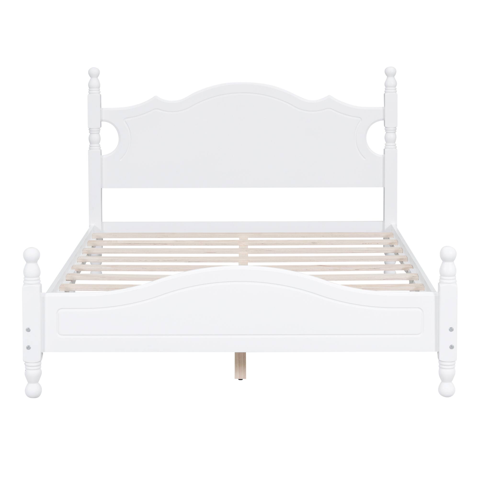 Left. GOODSILO - Full Size Retro Wood Platform Bed Frame with Wooden Slat Support and Elegant Headboard - White.