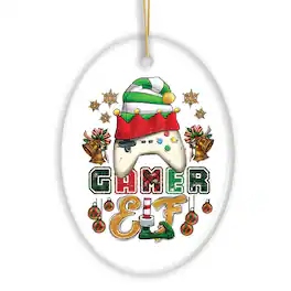 OrnamentallyYou - Cute Festive Gamer Elf with Plaids Christmas Ornament - Multi-colored