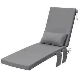 Crestlive Products - 1pc 80in Outdoor Water Resistant Chaise Lounge Chair Cushion with Ties Phone Pouch Lounge Cushion - Light Gray