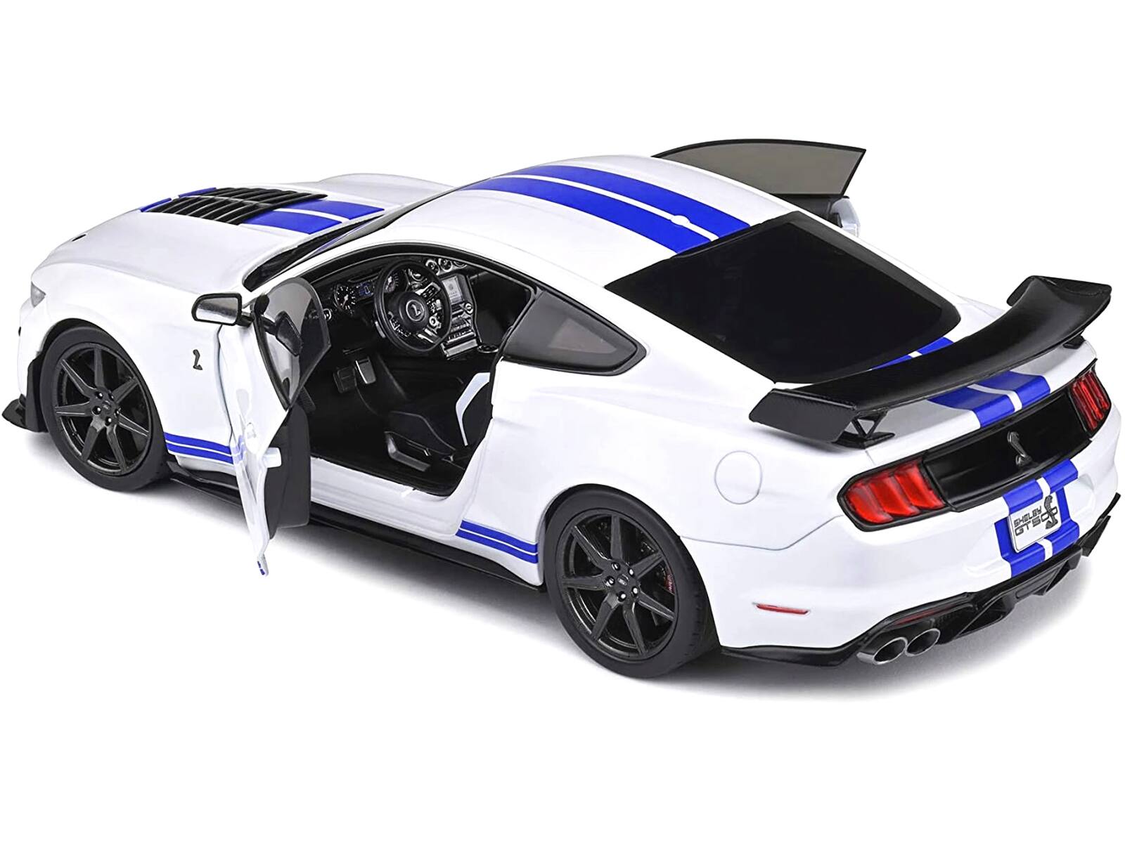 Back. Maisto - 2020 Ford Mustang Shelby GT500 White with Blue Stripes "Special Edition" 1/18 Diecast Model Car by Maisto - White with Blue.