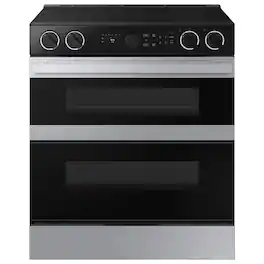 Samsung - Bespoke 6.3 Cu. Ft. Slide-In Electric Convection Range with Flex Duo Convertible Double Oven Technology - Stainless Steel