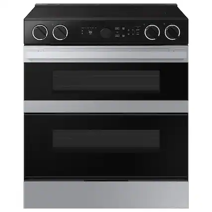 Front. Samsung - Bespoke 6.3 Cu. Ft. Slide-In Electric Convection Range with Flex Duo Convertible Double Oven Technology - Stainless Steel.