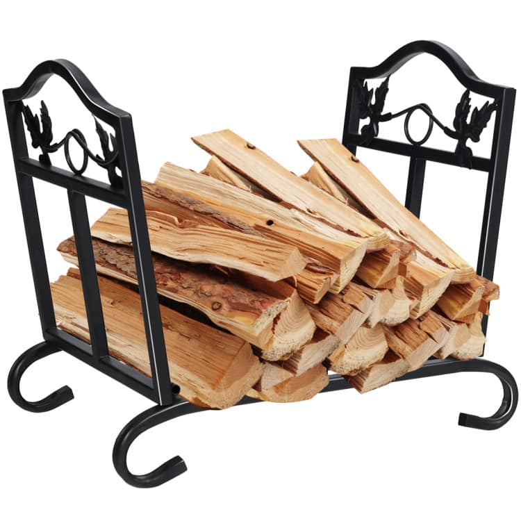 Mondawe - Foldable Firewood Log Rack Steel Wood Storage Holder - Black