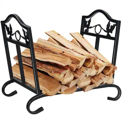 Front. Mondawe - Foldable Firewood Log Rack Steel Wood Storage Holder - Black.