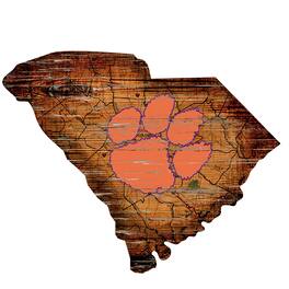 Fan Creations - Clemson Tigers 23.5" x 23.5" Distressed State with Logo Sign - Multicolor