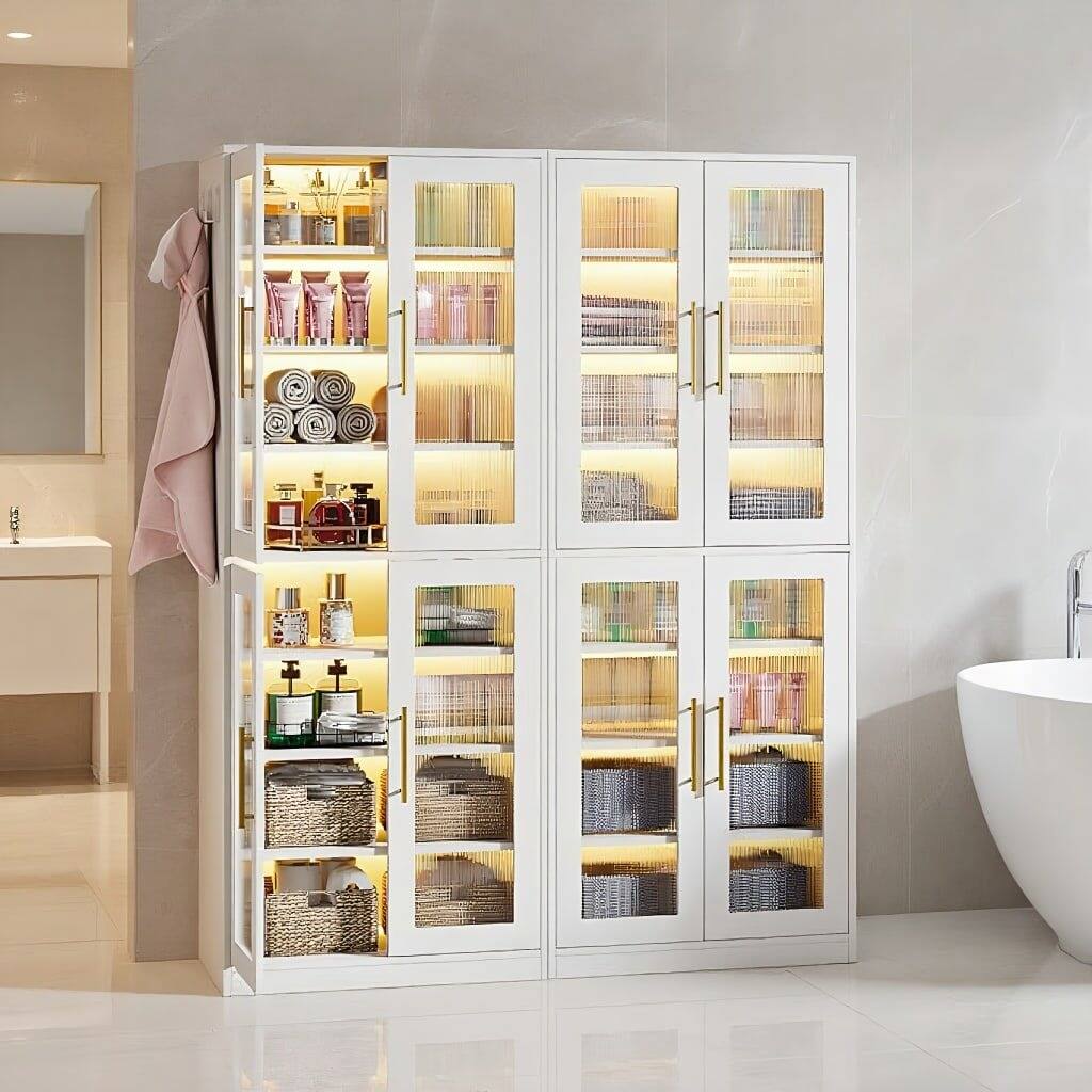 Alt View 4. Kadyn - Kadyn 67-Inch Bookcase, 8-Tier Acrylic Door Shelf with LED Lighting, Perfect Home Office Storage Solution, White - White.