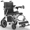 Front. KERDOM - Foldable Motorized Electric Wheelchair 38lbs Lightweight Aluminum Frame, Rechargeable Lithium Battery, 25 Miles Range - Silver.
