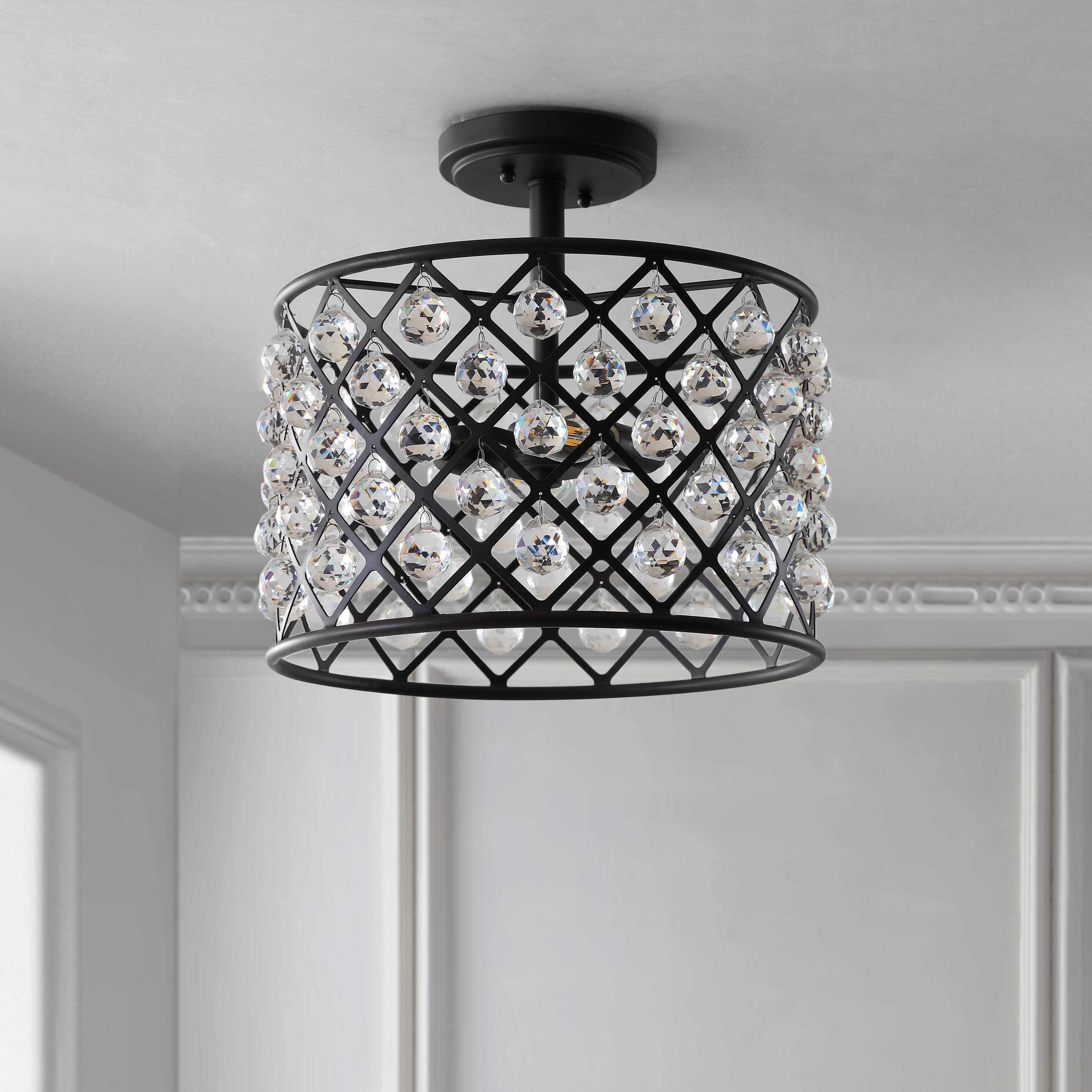 Alt View 5. Jonathan Y - Gabrielle 14.5" Crystal/Metal LED Semi-Flush Mount, Oil Rubbed Bronze - Oil Rubbed Bronze.