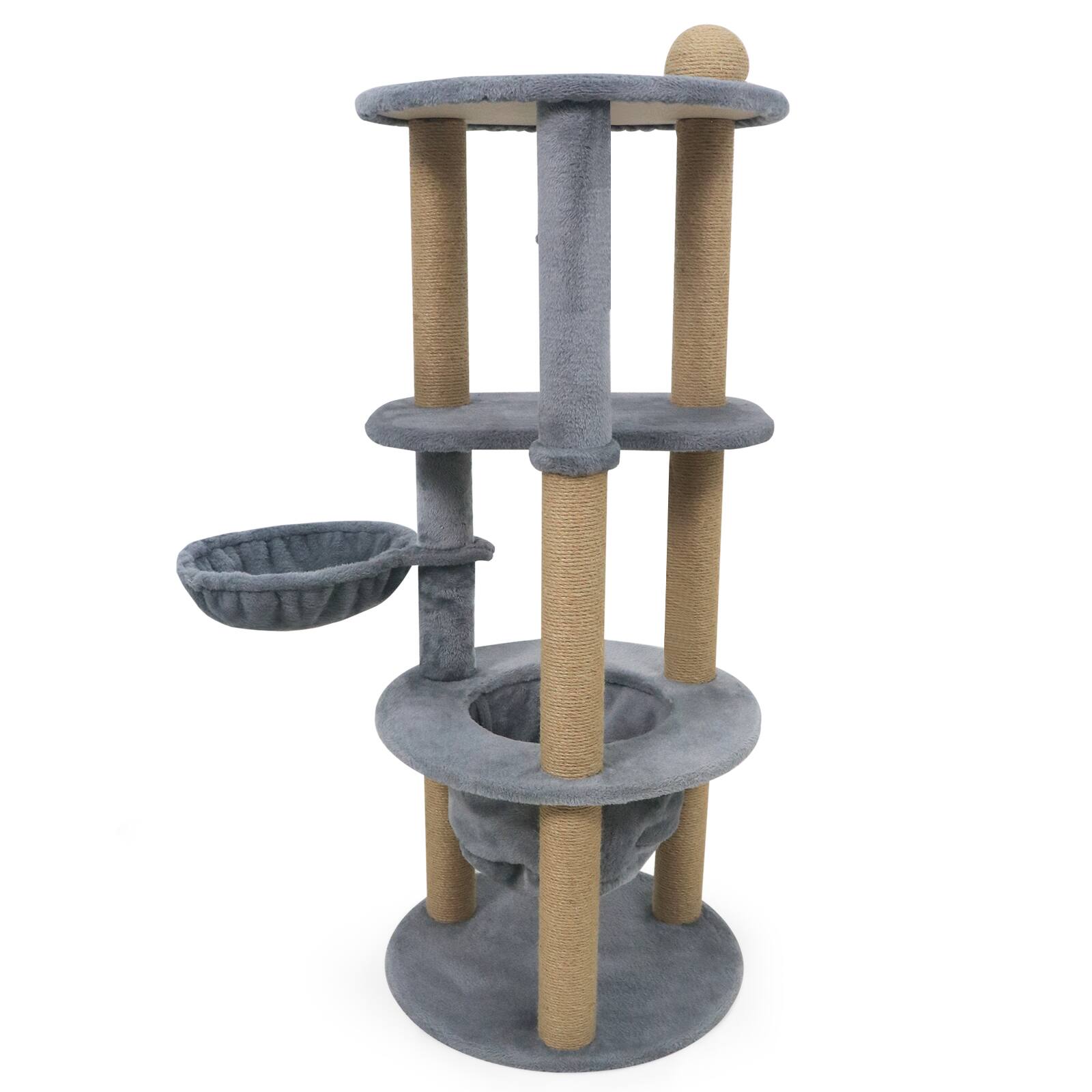 Alt View 9. Gymax - Gymax 48'' Tall Cat Towel w/Cat Nest Scratching Posts Ball Top Perch Hanging Ball.