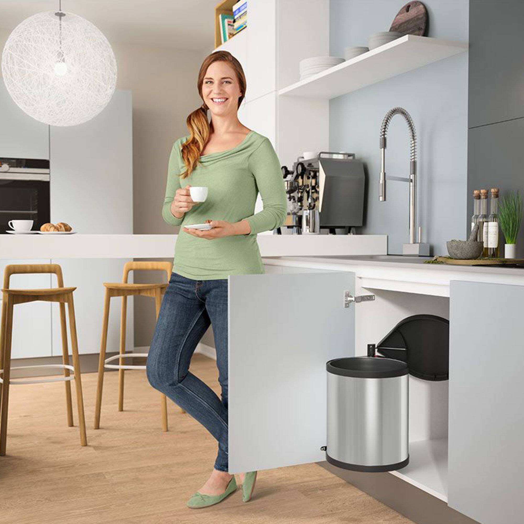 Alt View 5. Hailo - Compact 15L Waste Bin with Lid-Lift System - Silver.