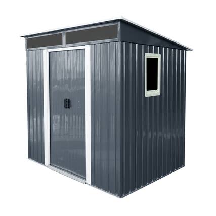 Front. Mondawe - 6ft x 5ft Outdoor Metal Storage Shed with Window and Transparent plate - Black White.