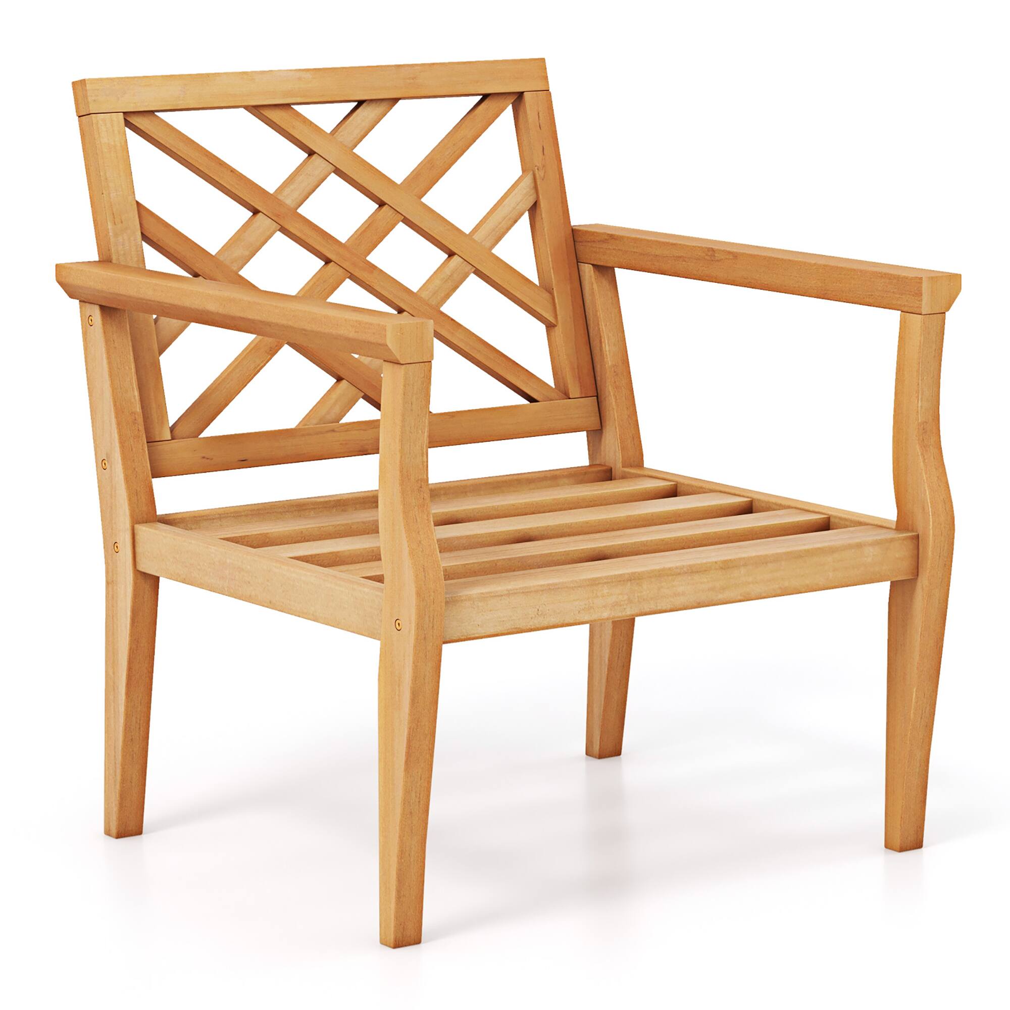 Gymax - Patio Dinning Chair w/ Cozy Backrest & Armrests Slatted Seat & Solid Legs - Natural