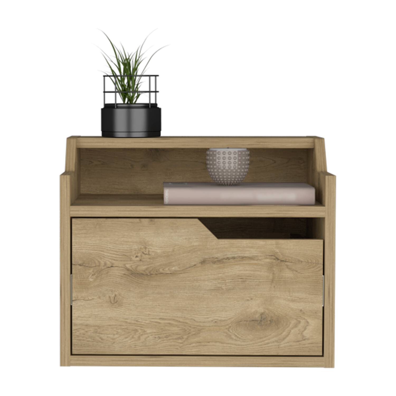Left. Tiramisubest - Floating Nightstand with Spacious Drawer and Dual-Tier Surface - Beige.