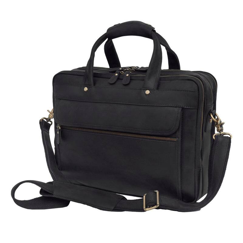 Angle. Luxorro - Leather Briefcase for men. Fits 17" Laptops - Black.