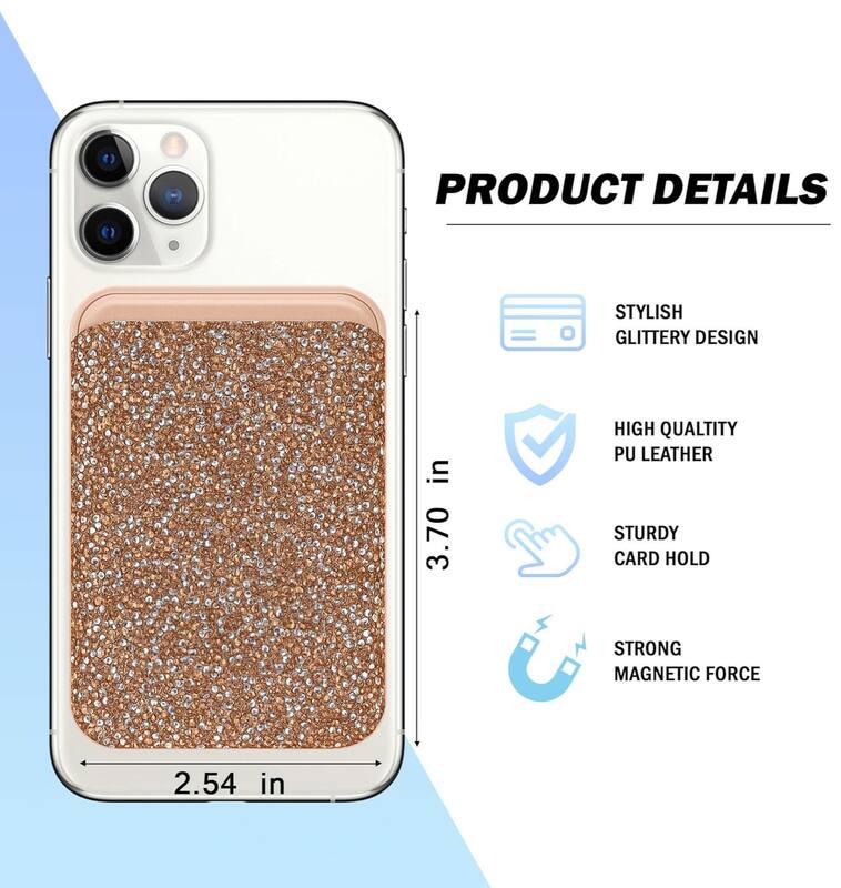 PRODUCT DETAILS

- STYLISH GLITTERY DESIGN
- HIGH QUALITY PU LEATHER
- STURDY CARD HOLD
- STRONG MAGNETIC FORCE

Dimensions:
- 3.70 in
- 2.54 in