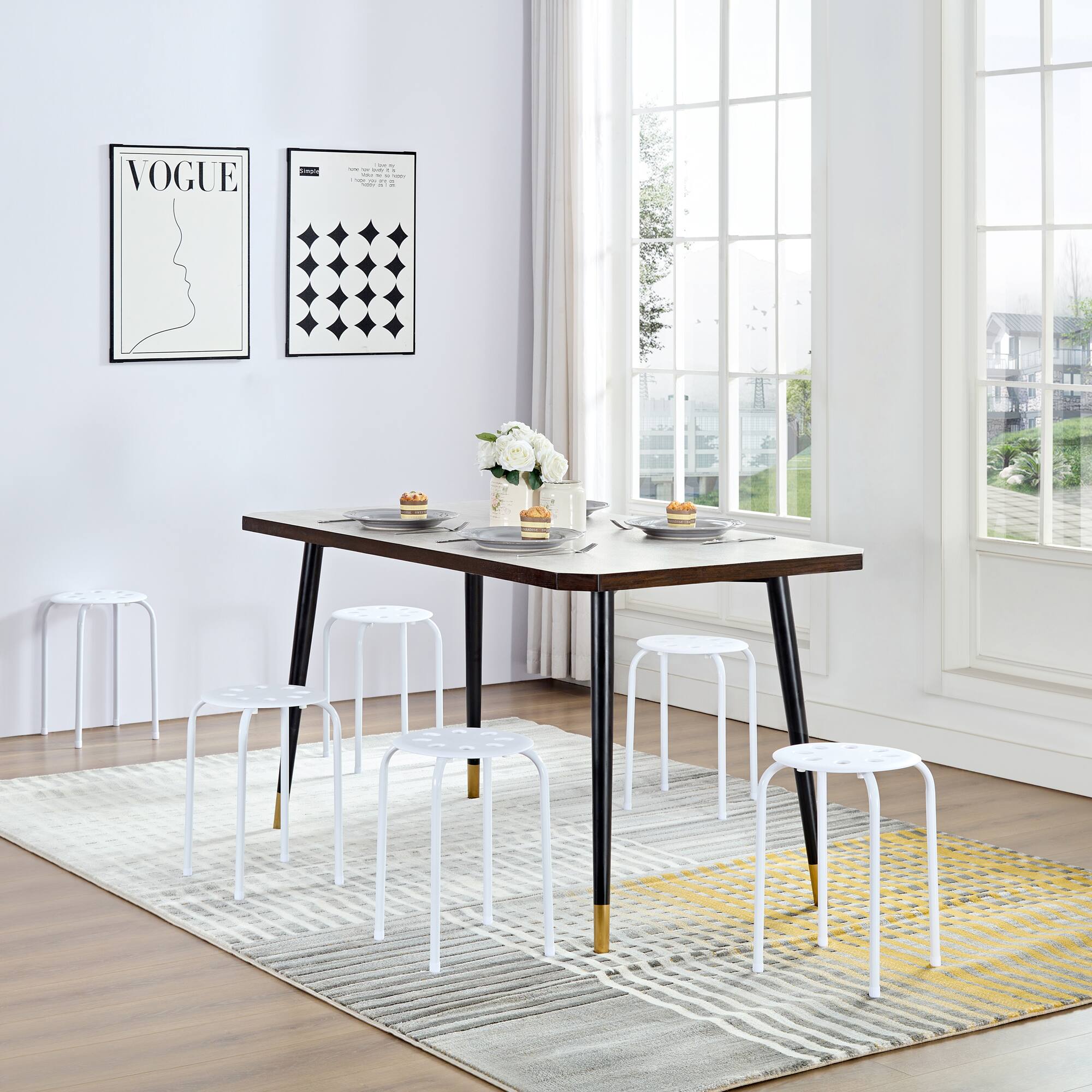 Alt View 2. Vecelo - 6Pcs Commercial Stackable Stools - 265 lb Weight Capacity, Multi-Color Lightweight Stools for Classroom/Office - White.