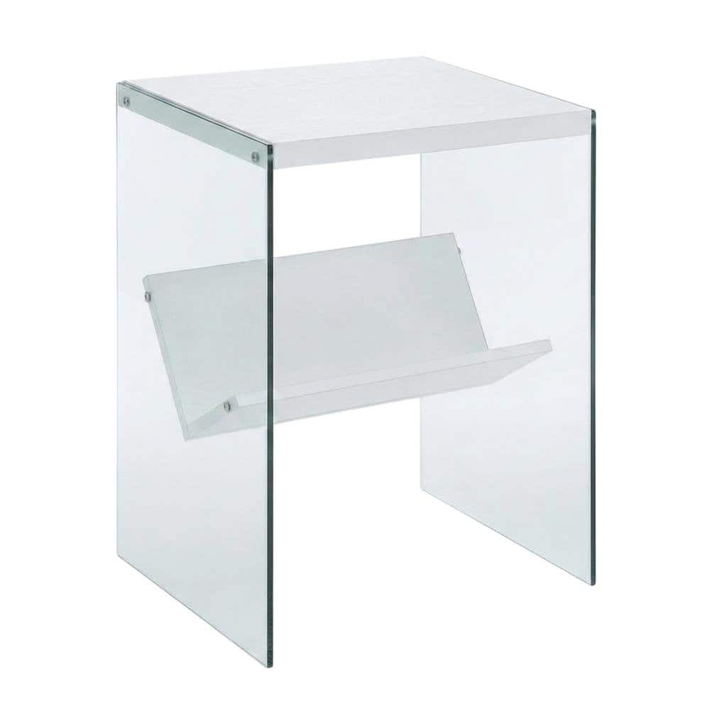 FurniFact - Black Wood End Table with Storage Shelf and Modern Design - White