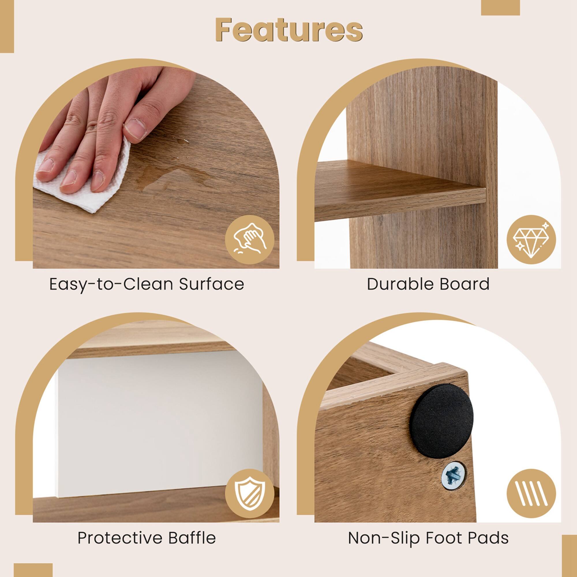 Features: Easy-to-Clean Surface, Durable Board, Protective Baffle, Non-Slip Foot Pads