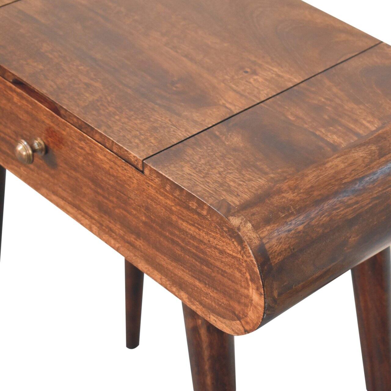 Alt View 2. Artisan Furniture - Artisan Furniture Solid Wood Mini California Walnut Dressing Table with Foldable Mirror, 4 Storage Compartments - Dark Brown.