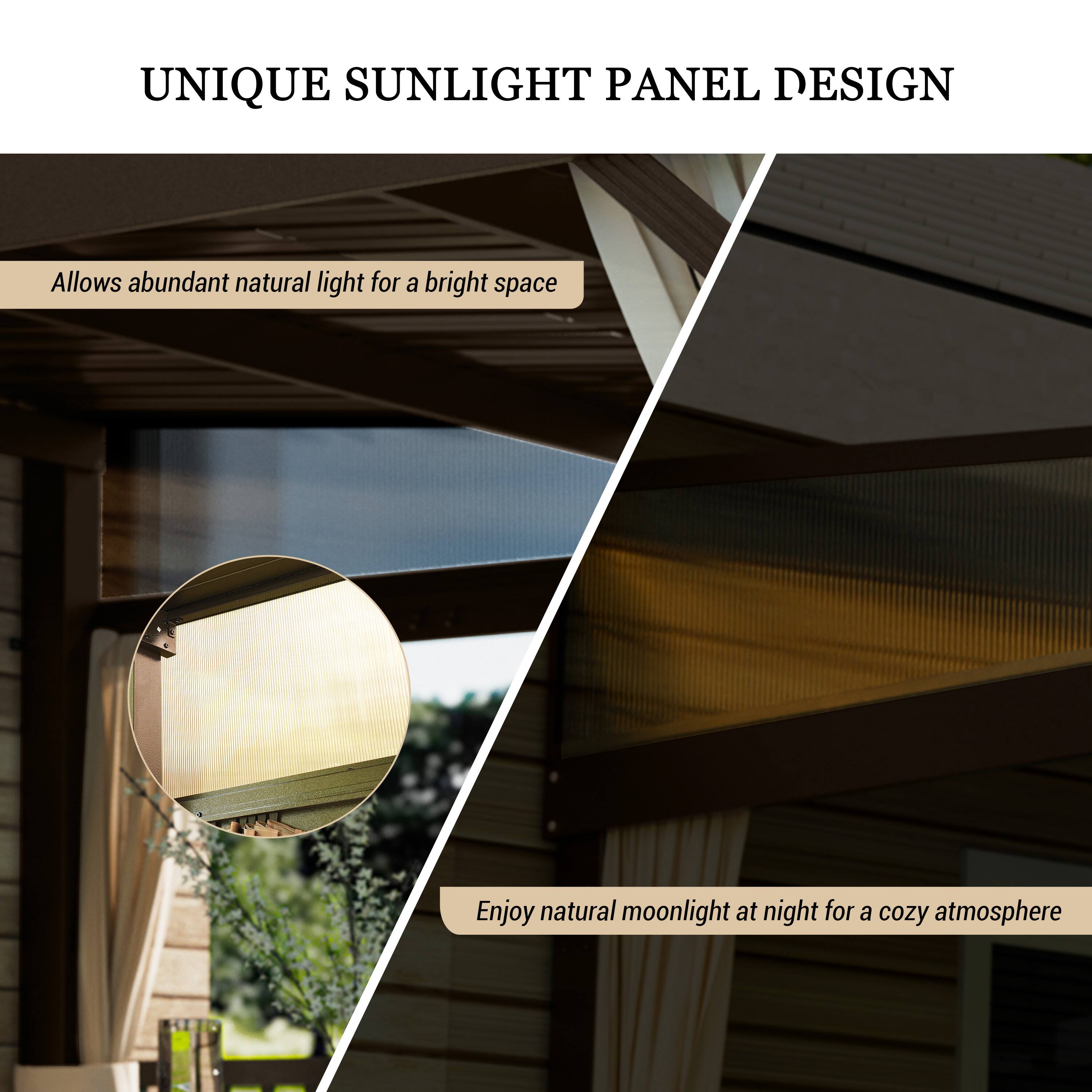 UNIQUE SUNLIGHT PANEL DESIGN

Allows abundant natural light for a bright space

Enjoy natural moonlight at night for a cozy atmosphere