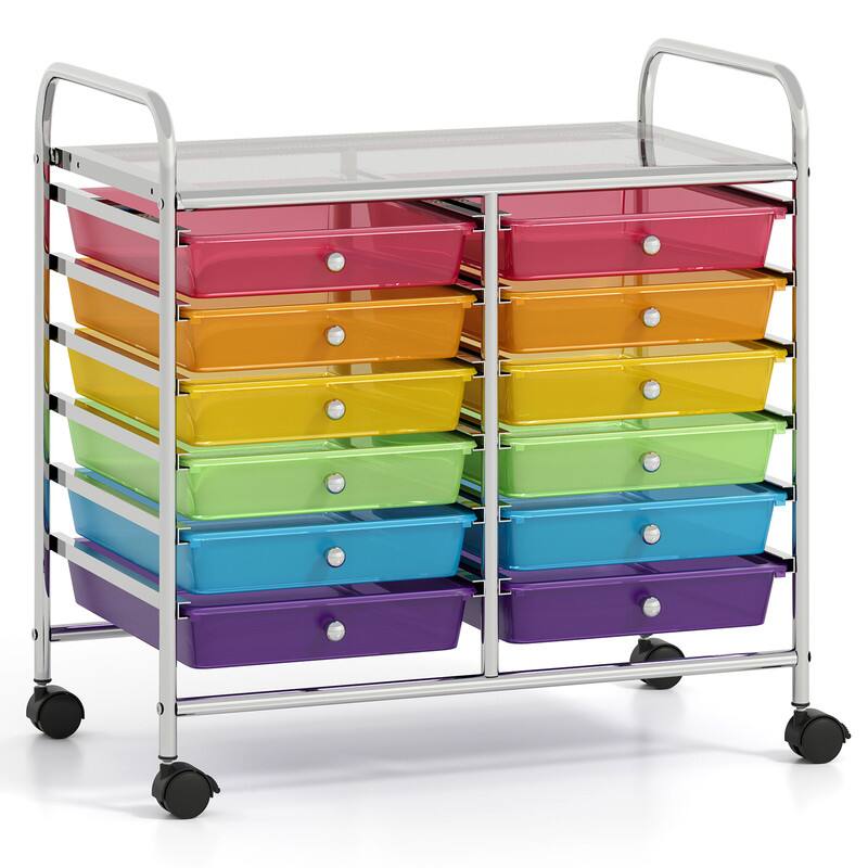 Alt View 2. WELLFOR - 12 Drawer Art & Craft Rolling Storage Cart Tools Scrapbook Paper Office School Organizer with Sturdy Frame - Transparent Multicolor.