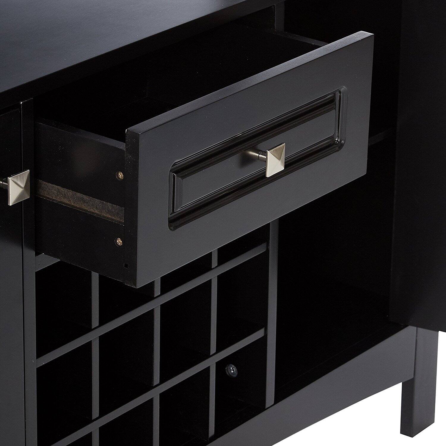 Alt View 1. Kings Brand Furniture - Kings Brand Furniture Syracuse Black Wood Buffet/Wine Cabinet - Black.