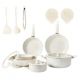 Winado - 22 Piece Nonstick Cookware Set with Non Stick Surface, Detachable Handles, 6 Pots & 3 Lids, Dishwasher Safe, All Stoves - White