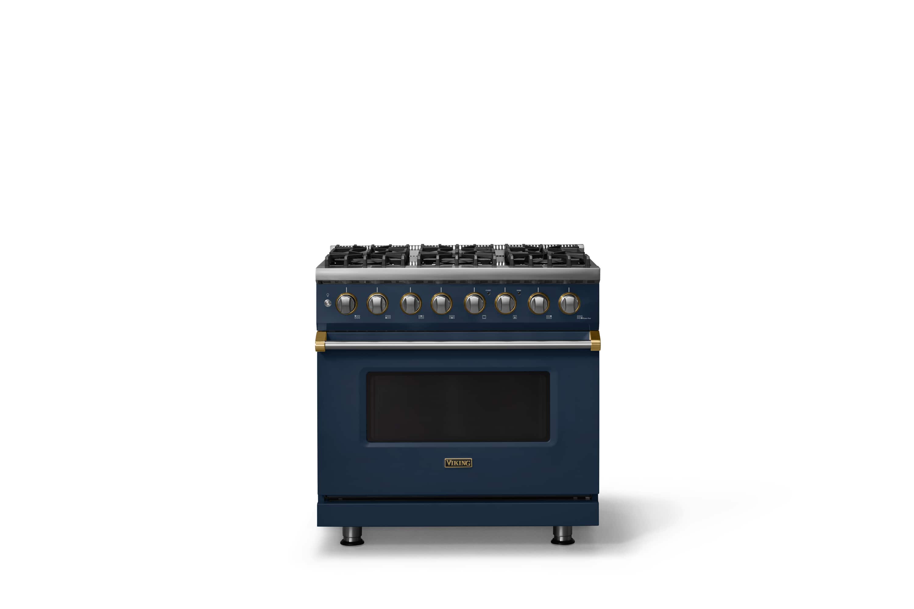 Viking - 36 in. Wide 6 Burner Pro 5 Series 5.6 Cu. Ft. Freestanding Sealed Dual Fuel Convection Range with Brushed Brass Trim - Slate Blue