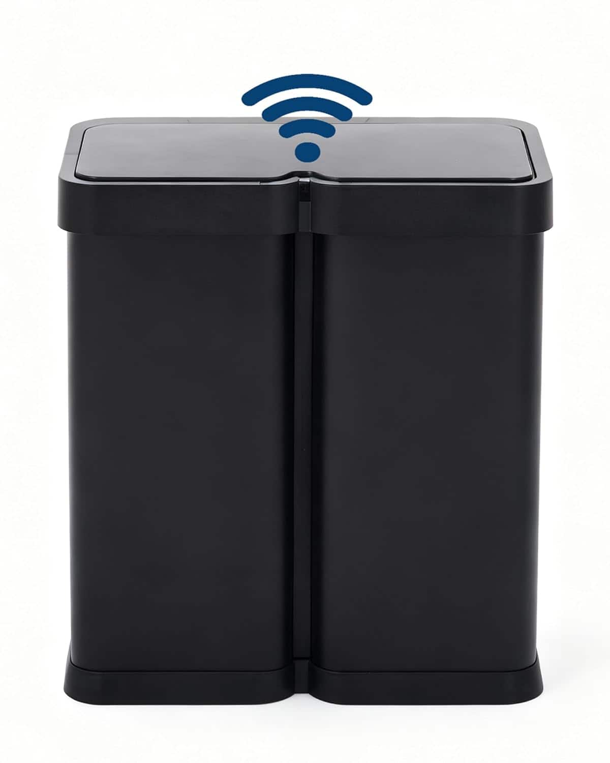 Homhougo - 16 Gallon Motion Sensor Trash Can - 2x30L Dual Compartment Automatic Garbage Can - Black