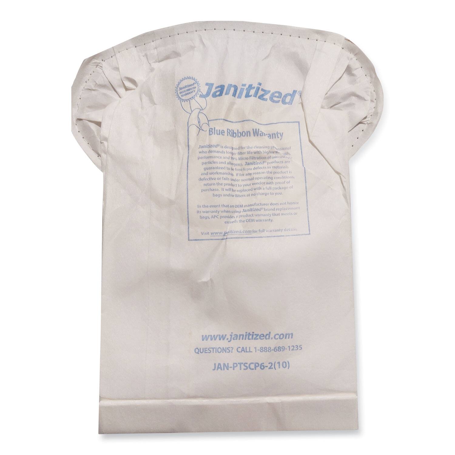R - MS ST Janitized Blue Ribbon Warranty

Janitized® is designed for the cleaning professional who demands a higher-performance filter with 99.9% Micro Filtration of particles and allergens. Janitized® products are guaranteed to be free from defects in materials and workmanship under normal operating conditions. If any reason the product is defective or fails, it will be replaced with a full package of replacement bags at no charge to you. APC provides a product warranty that meets or exceeds the OEM warranty.

In the event that Janitized® bags are not used, APC does not honor the warranty. Visit www.janitized.com for full warranty details.

www.janitized.com

QUESTIONS? CALL 1-888-689-1235

JAN-PTSCP6-2(10)