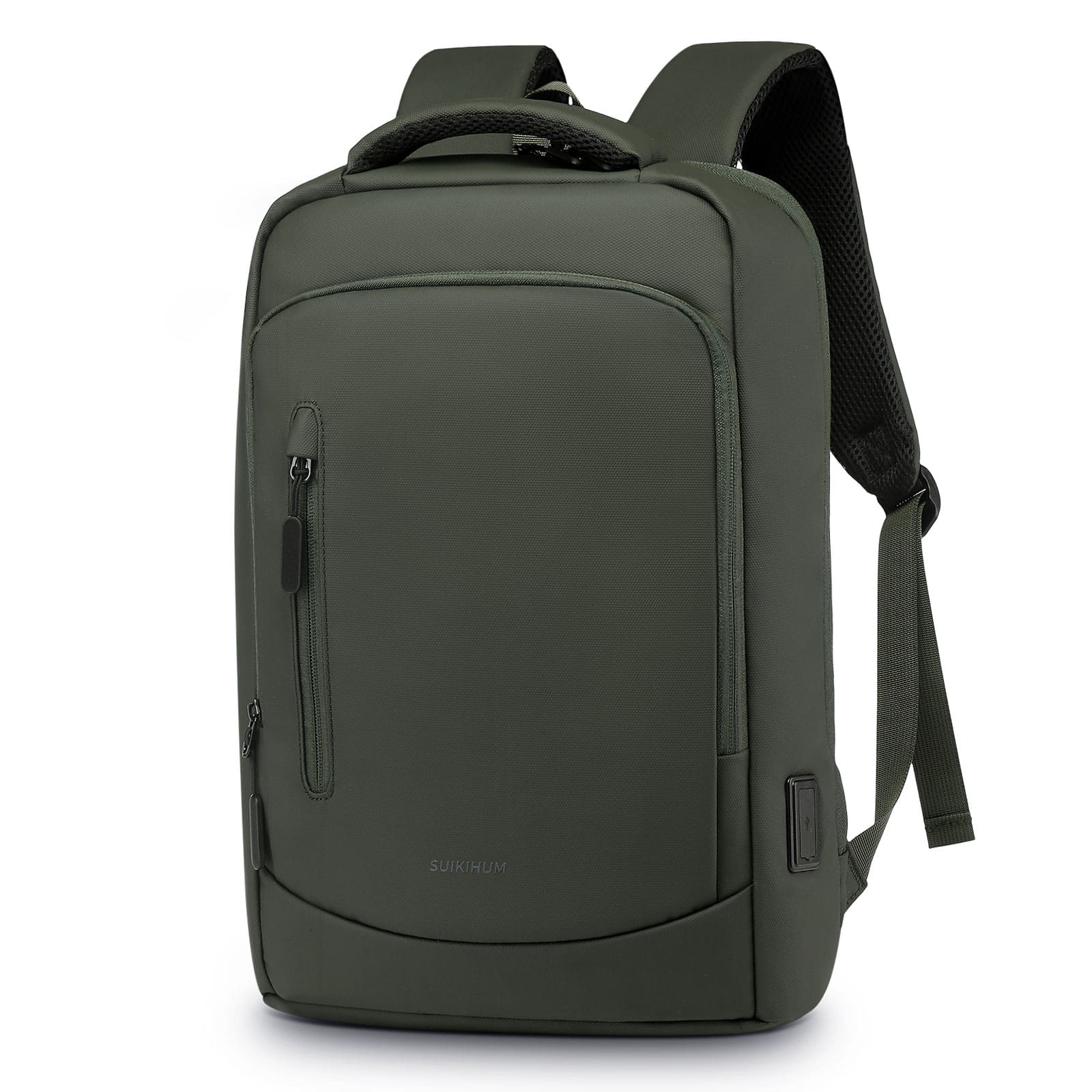 Unique Bargains - Shockproof Slim 15.6" Laptop Backpack for Men, Water Resistant Business Bag, USB A/C, Anti-Theft Pocket - Green