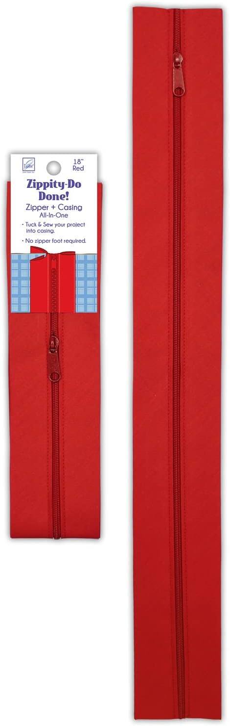 18" Red Zippity-Do Done! Zipper + Casing All-In-One. Tuck & Sew your project into casing. No zipper foot required.