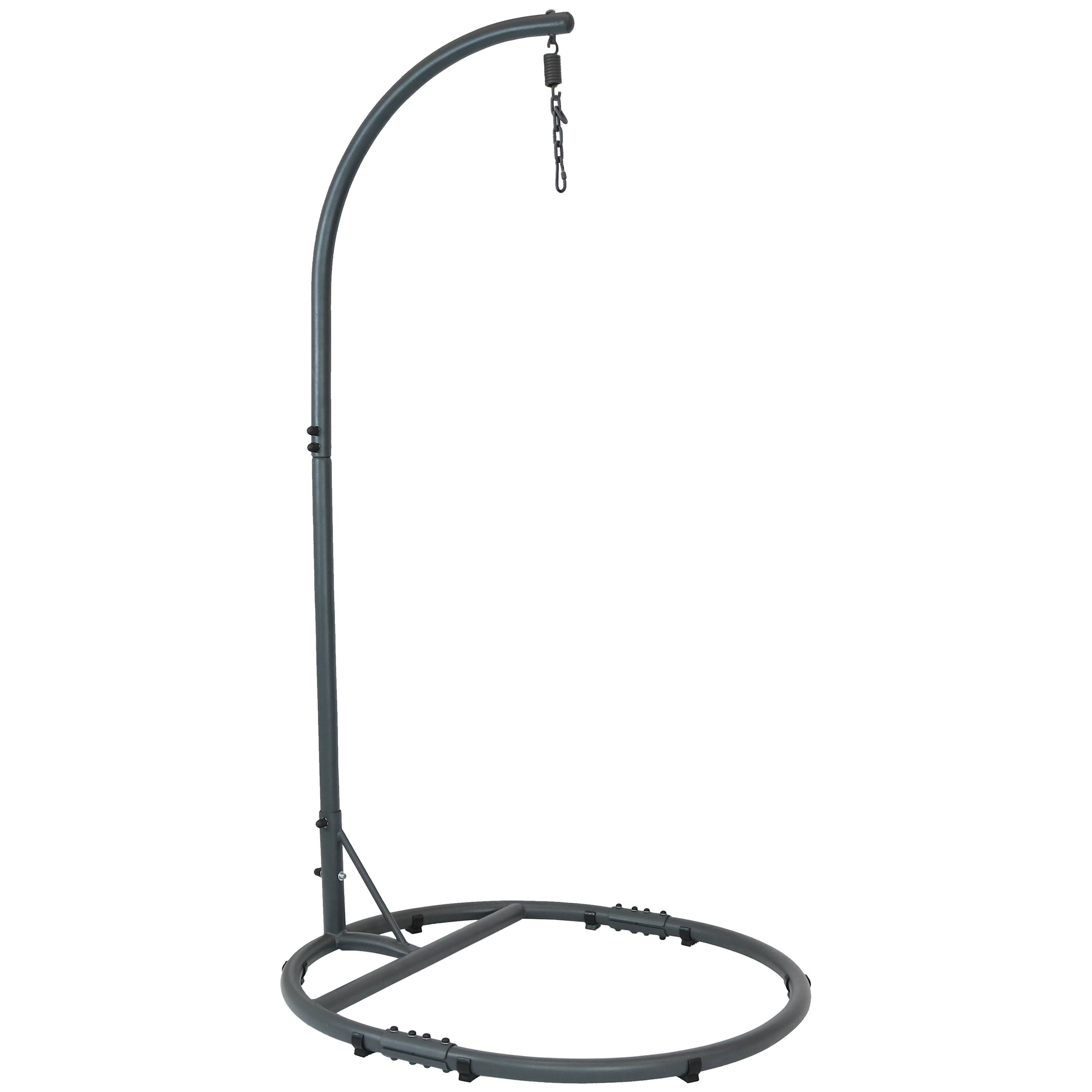 Front. Sunnydaze - Rounded Base Powder-Coated Steel Egg Chair Stand - 76 in - Black.