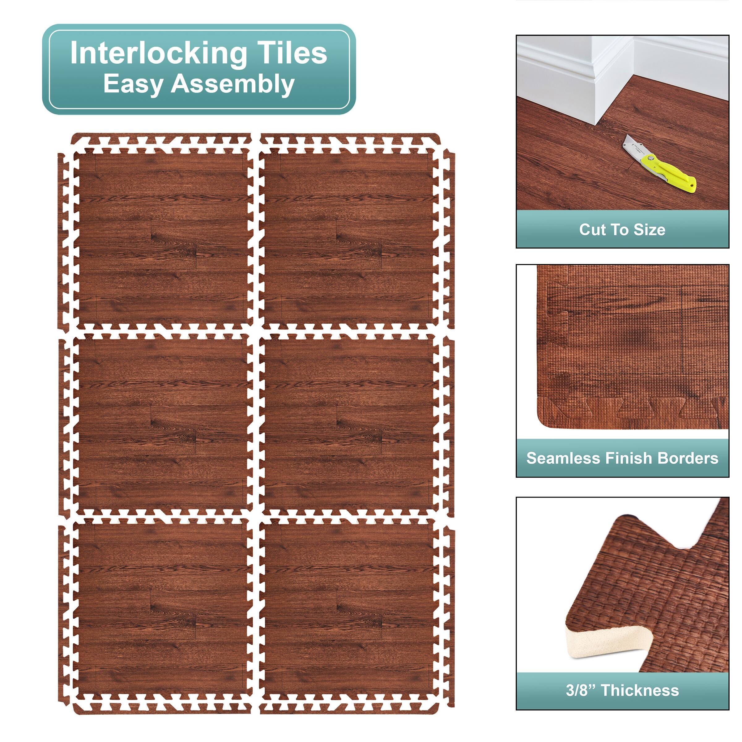 Interlocking Tiles  
Easy Assembly  

Cut To Size  

Seamless Finish Borders  

3/8" Thickness